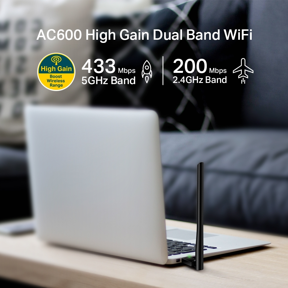 Placa de Rede TP-Link Wireless AC600 USB Archer T2U Plus Dual Band 3